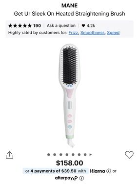 MANE Get Ur Sleek On Heated Straightening Brush - BRAND NEW
